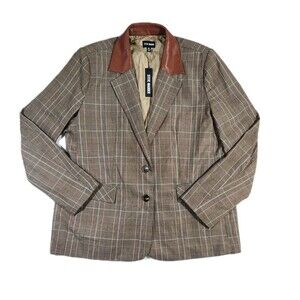 Steve Madden Audrey Faux-Leather Trim Blazer Womens XL NWT Relaxed Boyfriend